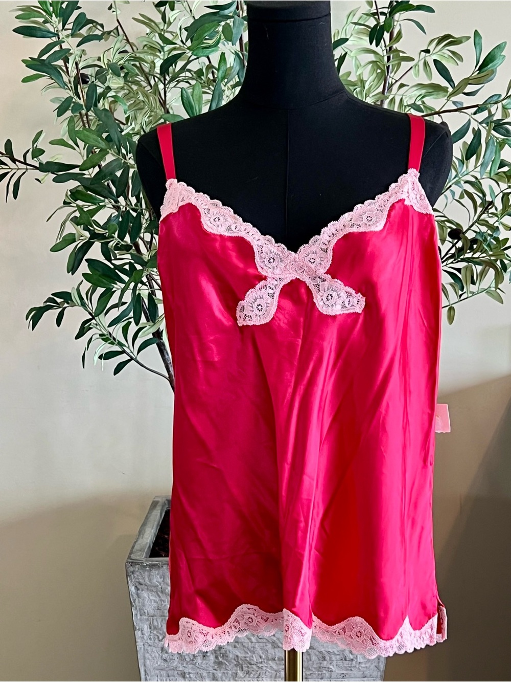 Cabernet Hot Pink Camisole with Light Pink Lace Trim